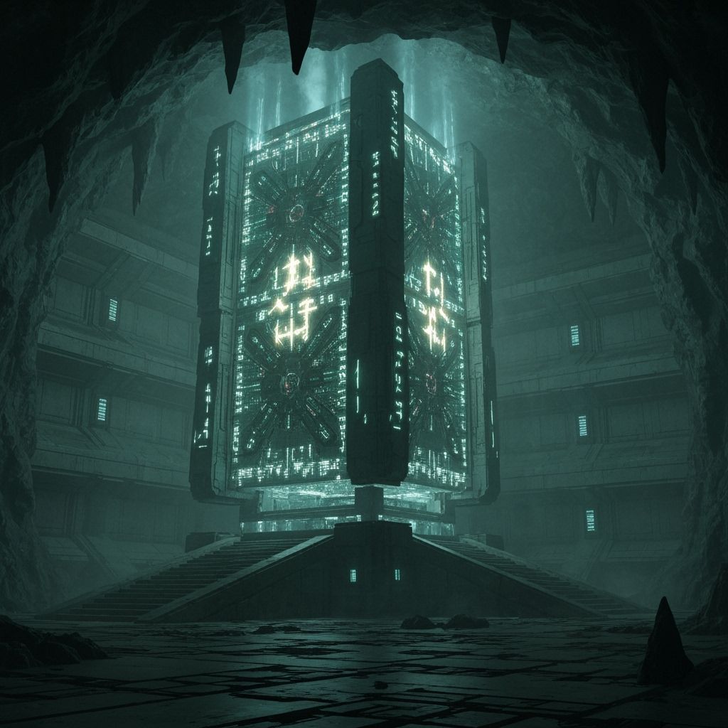 Ancient Alien Computer Core in Cavern - Brutalist Tech