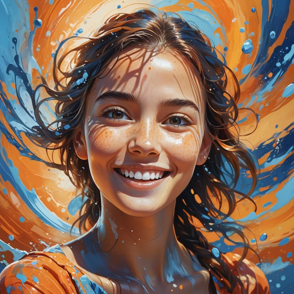 Gentle Woman with Swirling Background in Splash Art