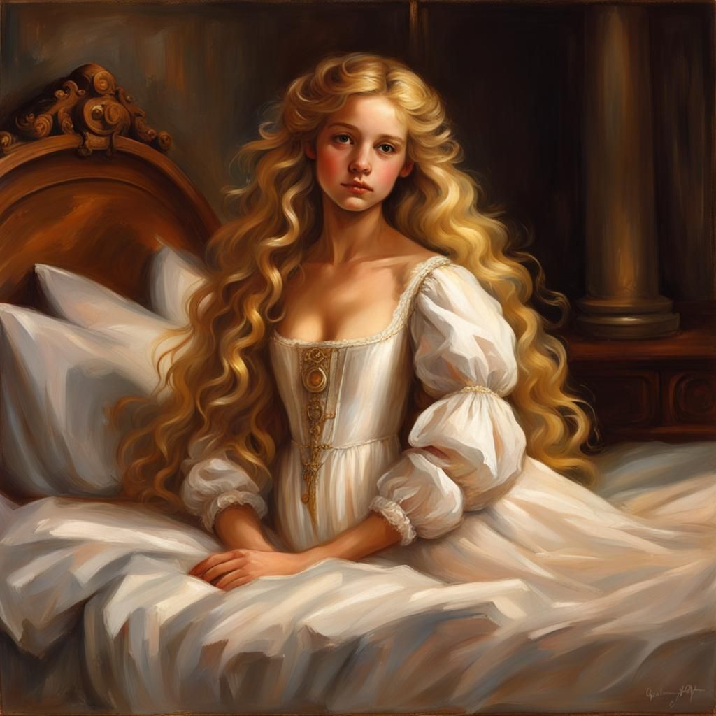 Renaissance Girl with Golden Hair in Artistic Painting