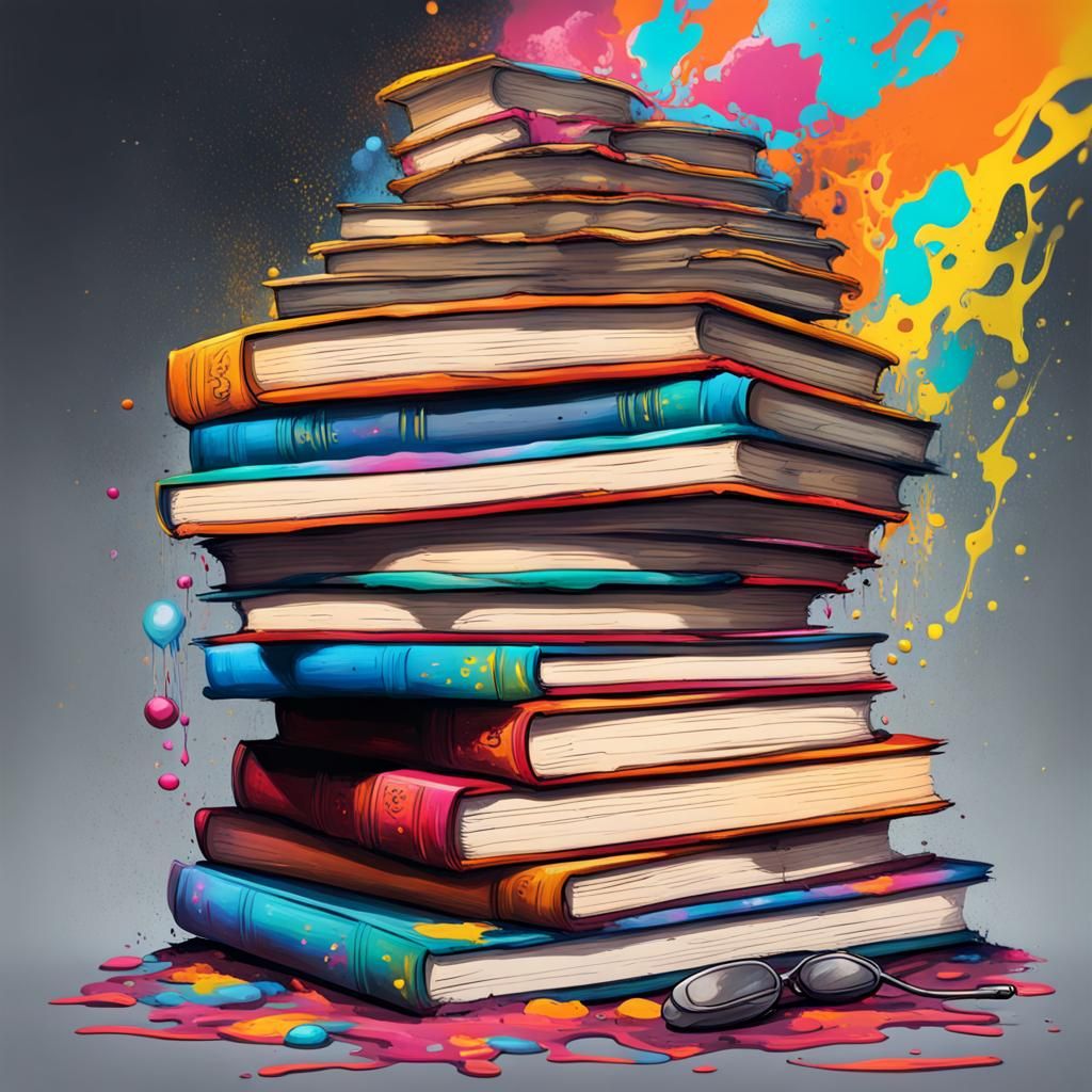 Hermione Granger atop Books in Graffiti Art