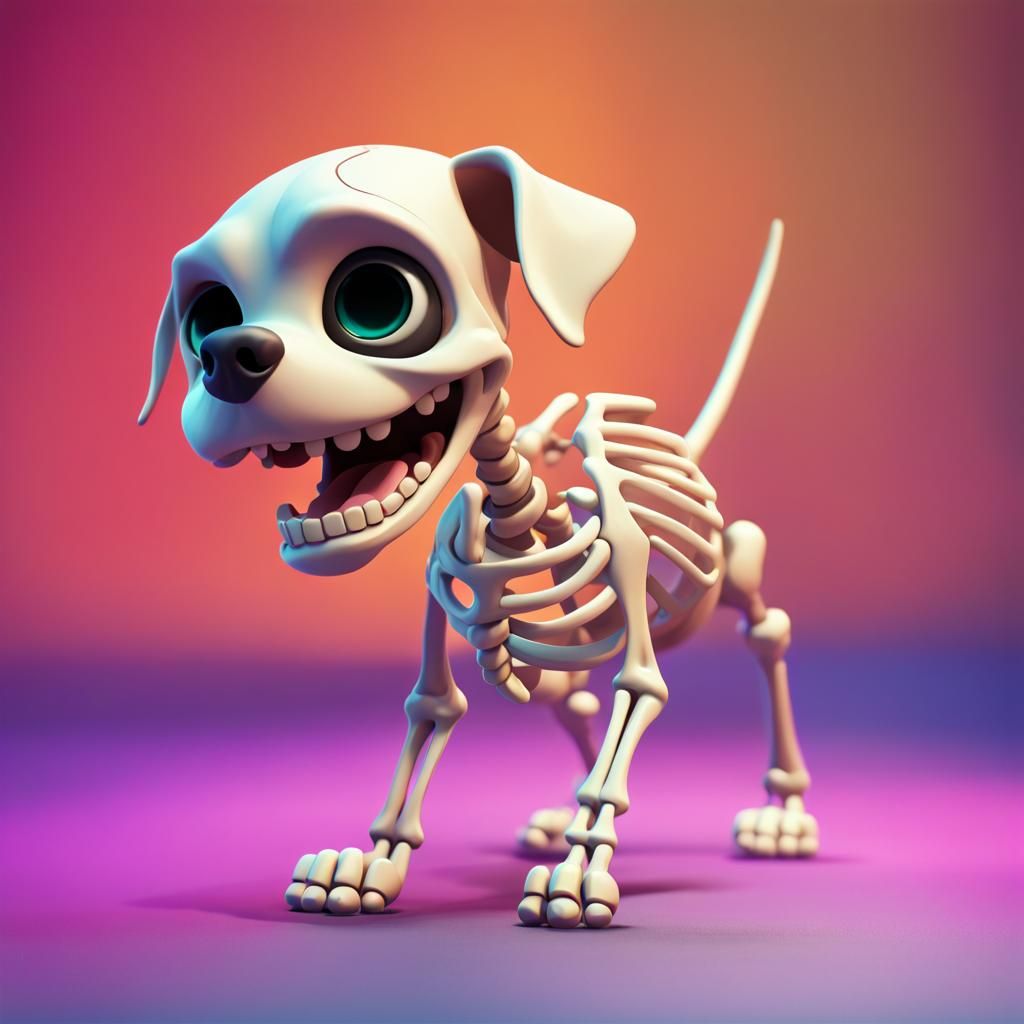 Skeleton Dog Pet Plays Happily: Pixar-Style 3D Art