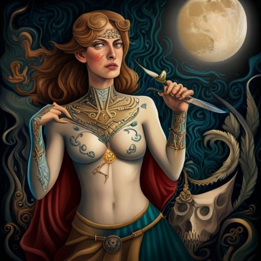 Sorceress with Sword in Cubist Style