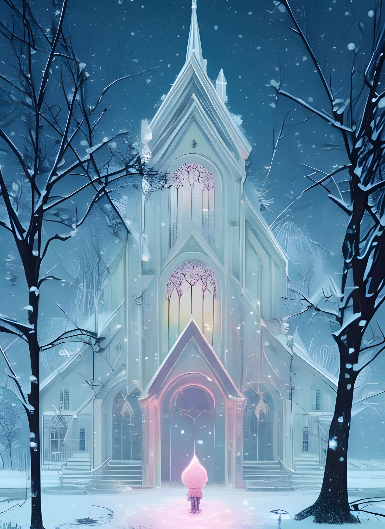 Ghostly Christmas Church in Pastel Panorama