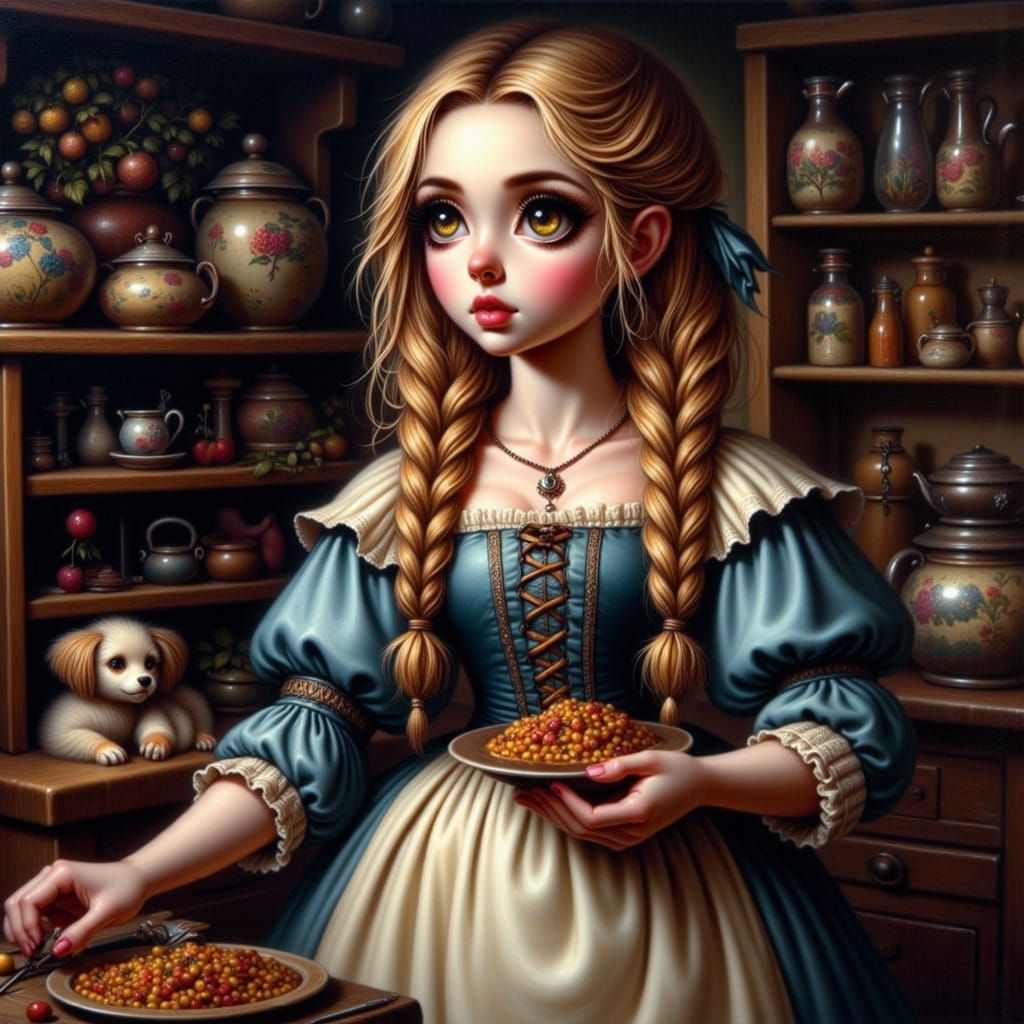 Gretchen in 16th Century Dress Doing Chores