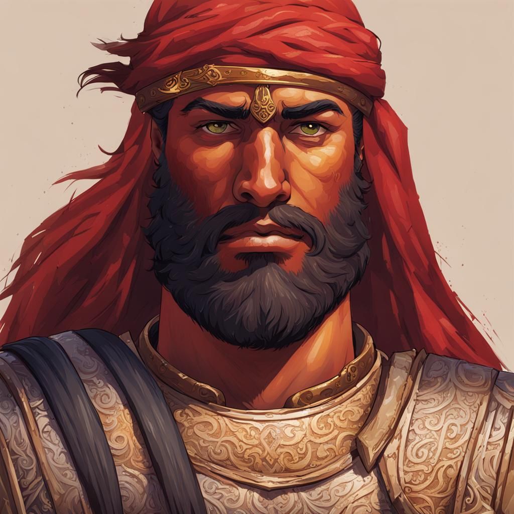 Arabian Warrior with Red Hair and Beard Portrait