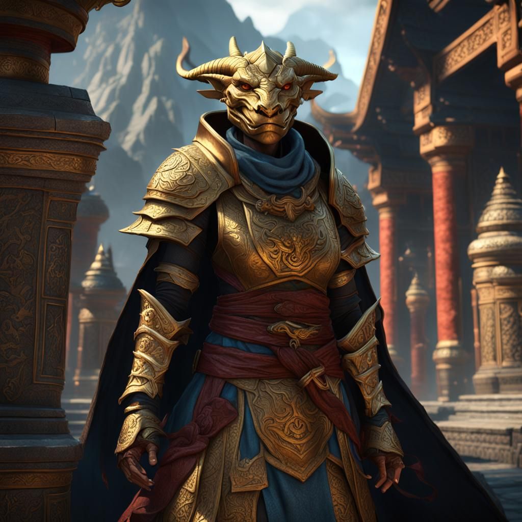 Brass Dragonborn Monk: Detailed Fantasy Concept Art