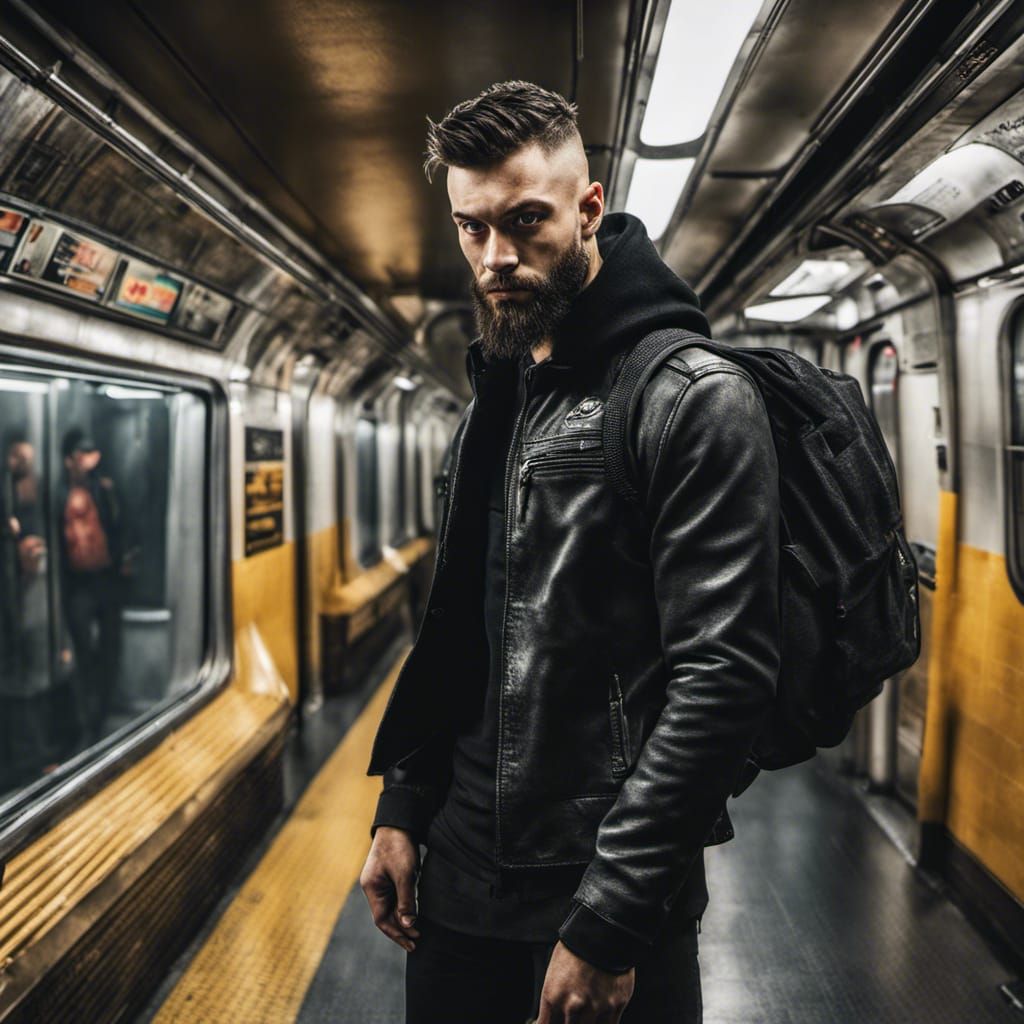 Hyperrealistic Photo of Man on Subway Platform