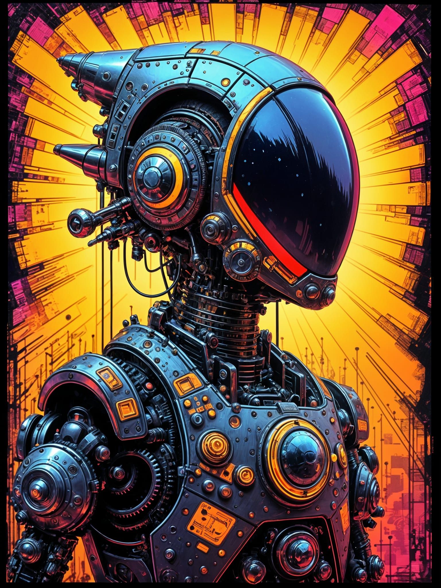 Atomic Age Automaton Portrait in Maximalist Style