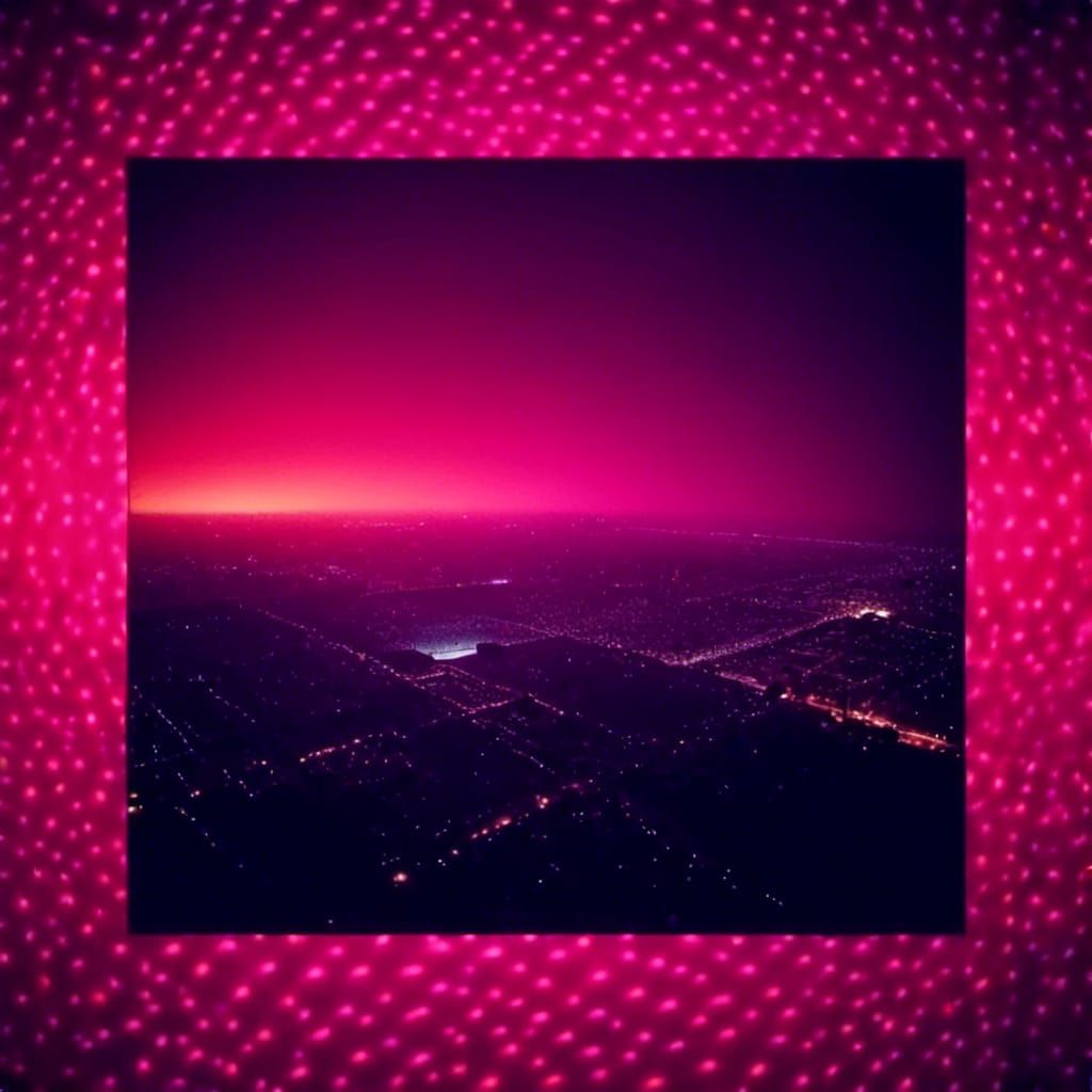 Lomographic Vintage Brutalist Cityscape with Red Lighting