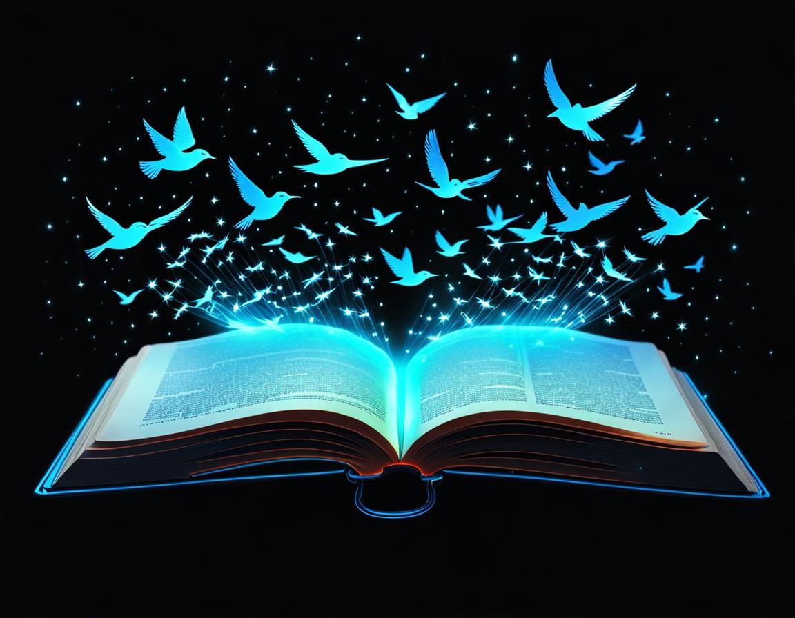 Bioluminescent Book Releasing Flying Birds