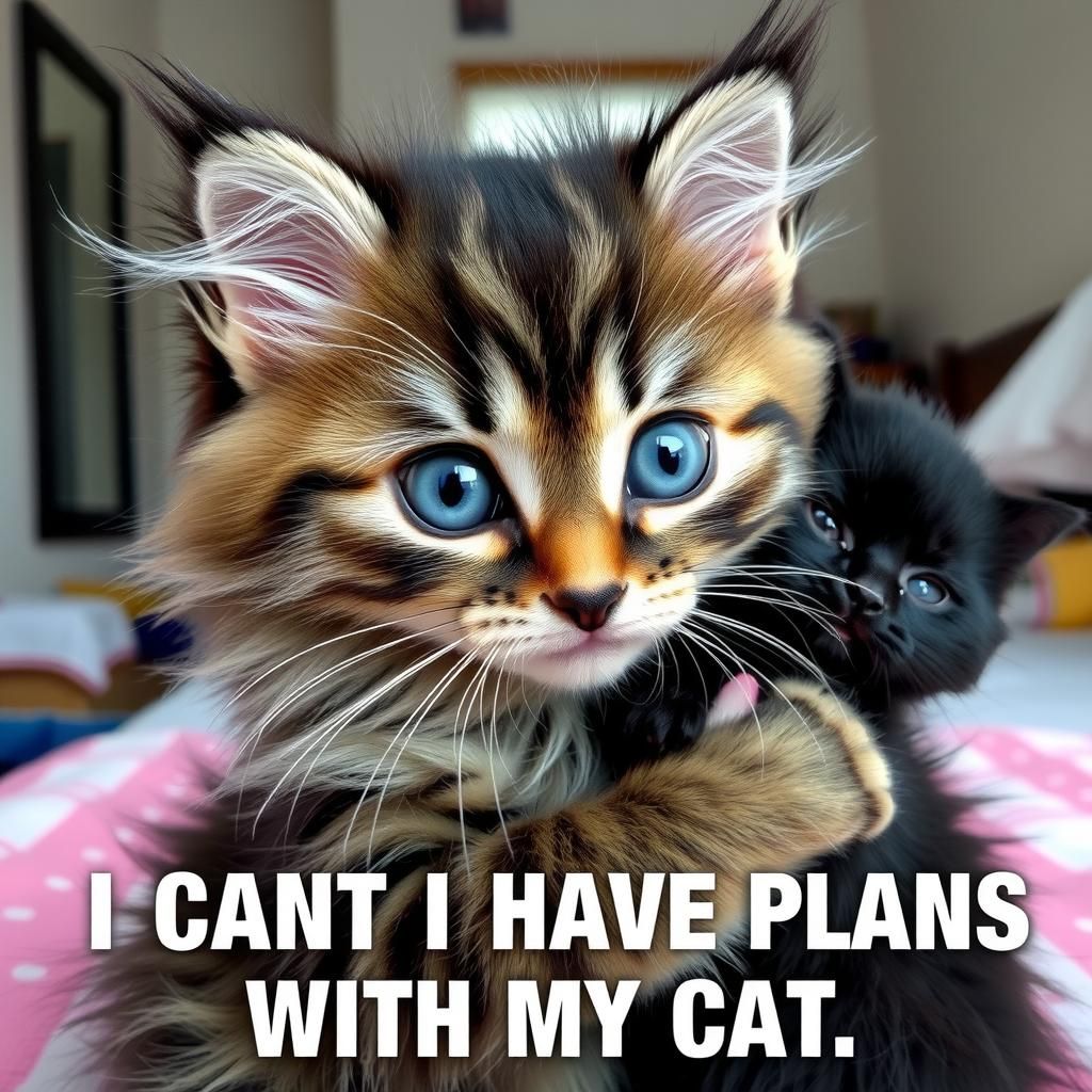 Fluffy Kitten with Kitten Friend in Bedroom Scene