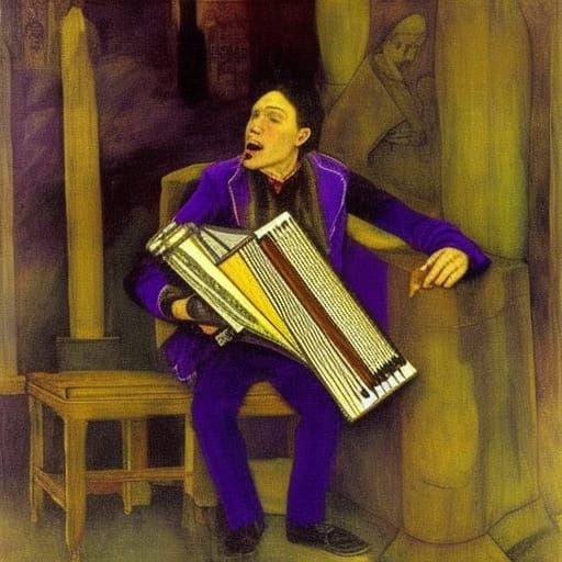 Vampire Accordionist in Moscow: Vrubel & van Eyck Style