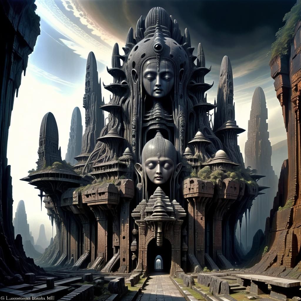 Monumental Buddhist Temple Dreamscape in Sinister Prehistori...