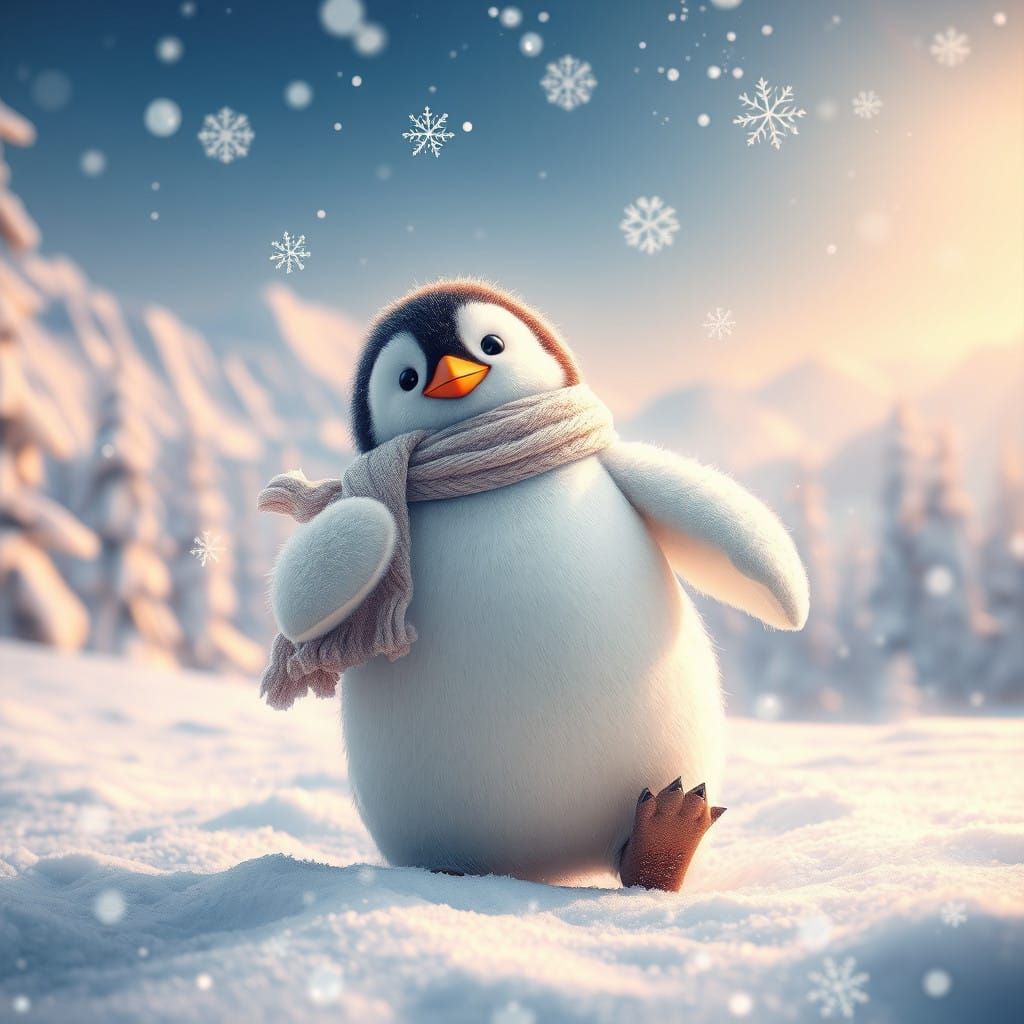 Whimsical Penguin in Snowy Wonderland