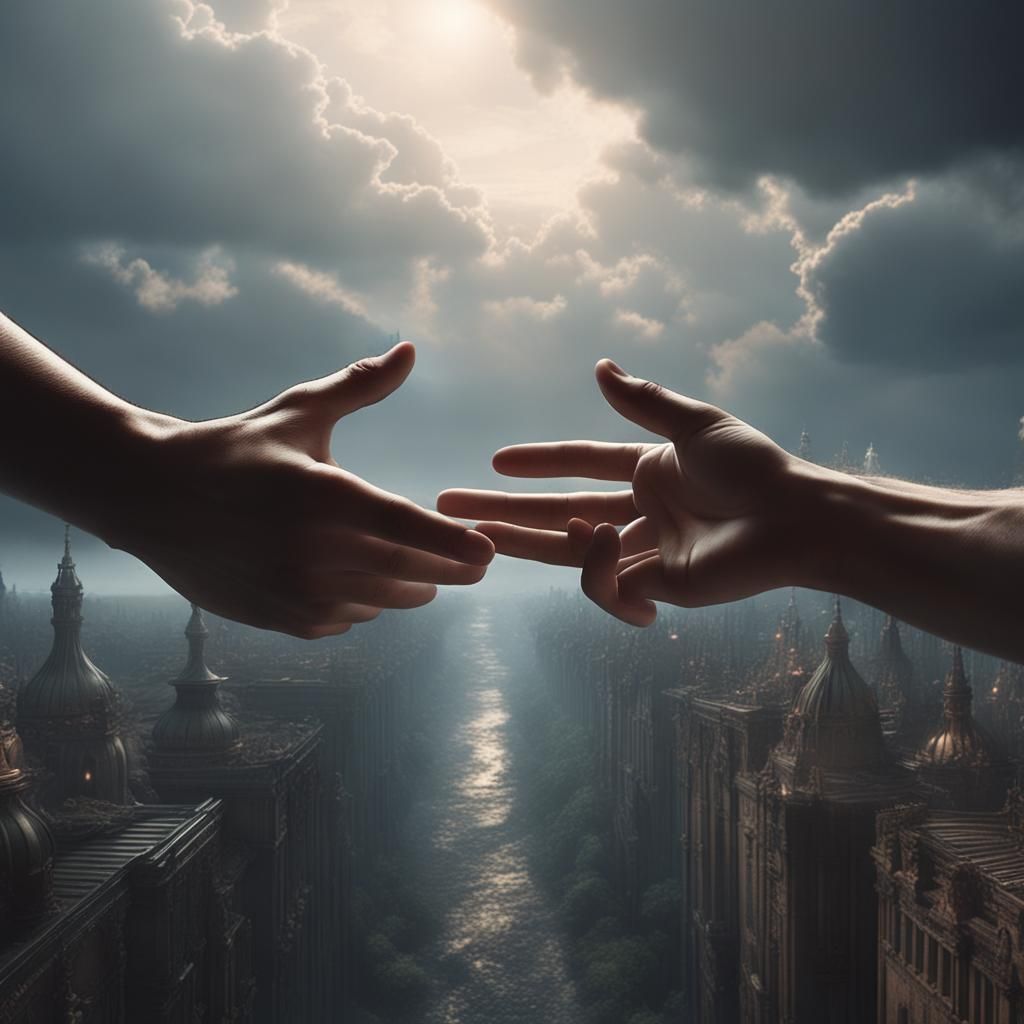 Dramatic Hands Reaching: Digital Matte Painting