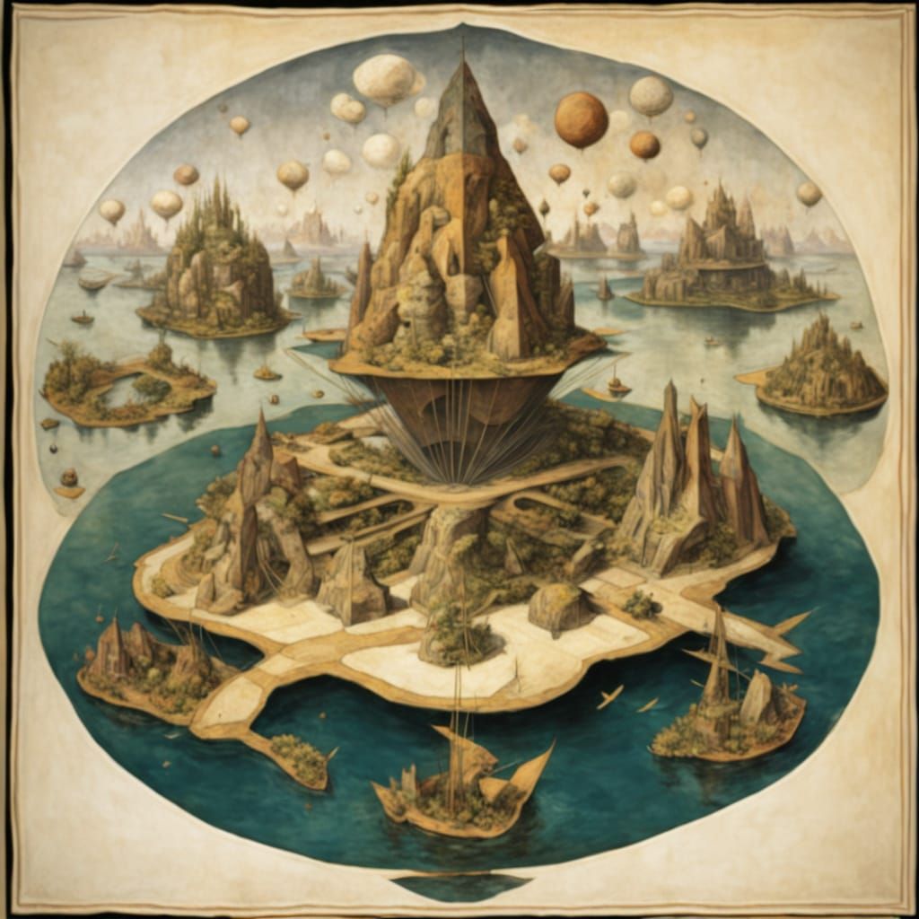 Constructivist Floating Island in Geometric Style