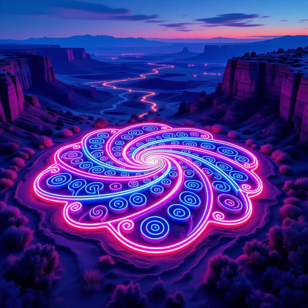 the top of a mesa plateau with a mystic symbol glowing in a ...
