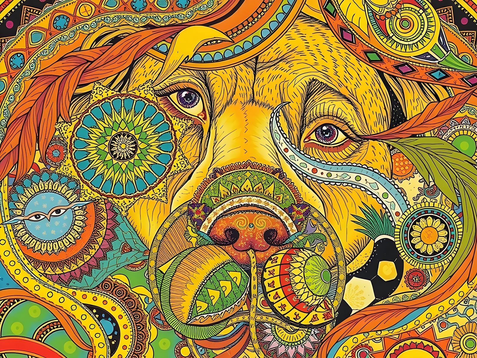 Feathered Animal Face in Art Nouveau Style