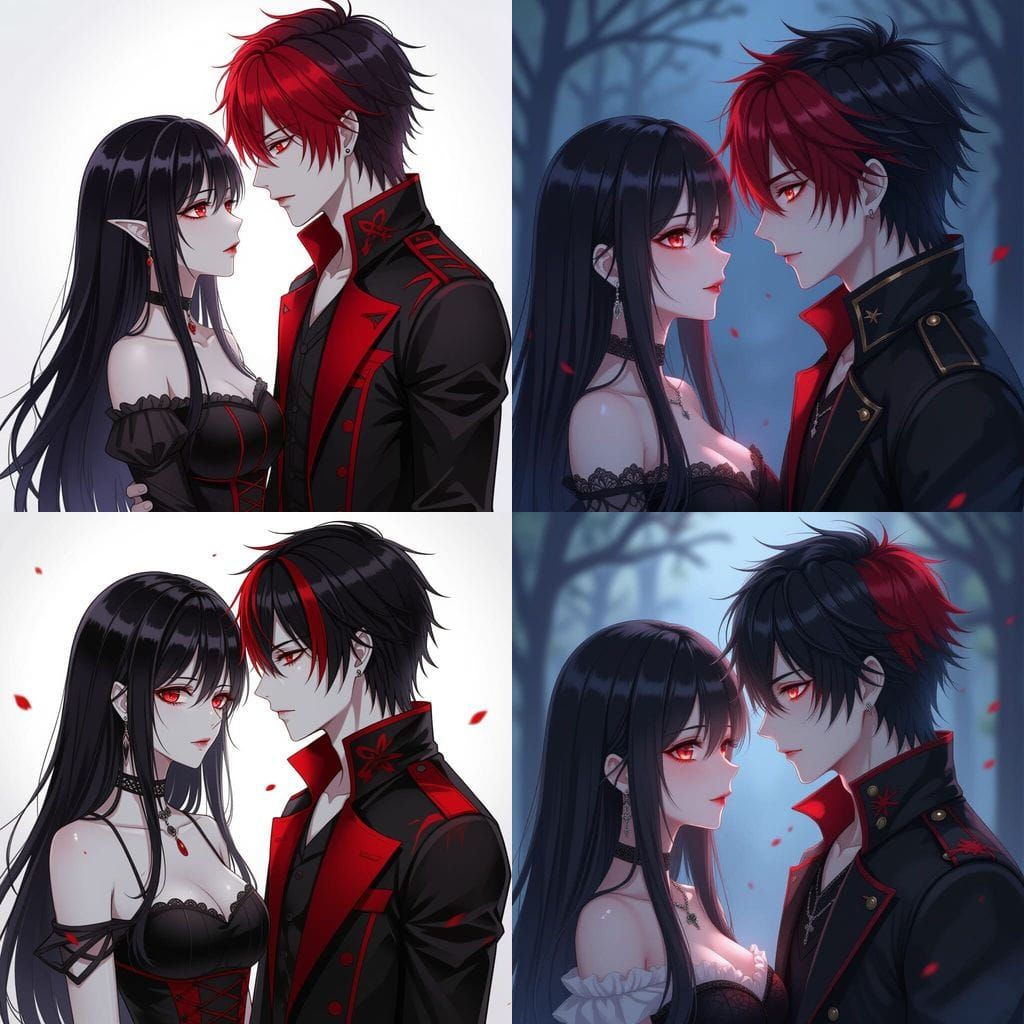 Romantic Anime Vampire Couple Staring Dramatically