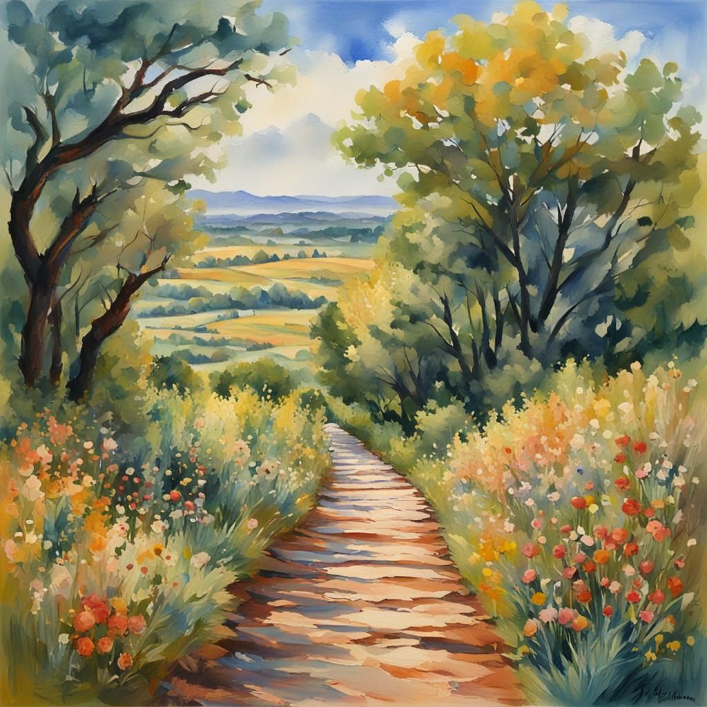 Memory Path in Gouache Style Watercolor