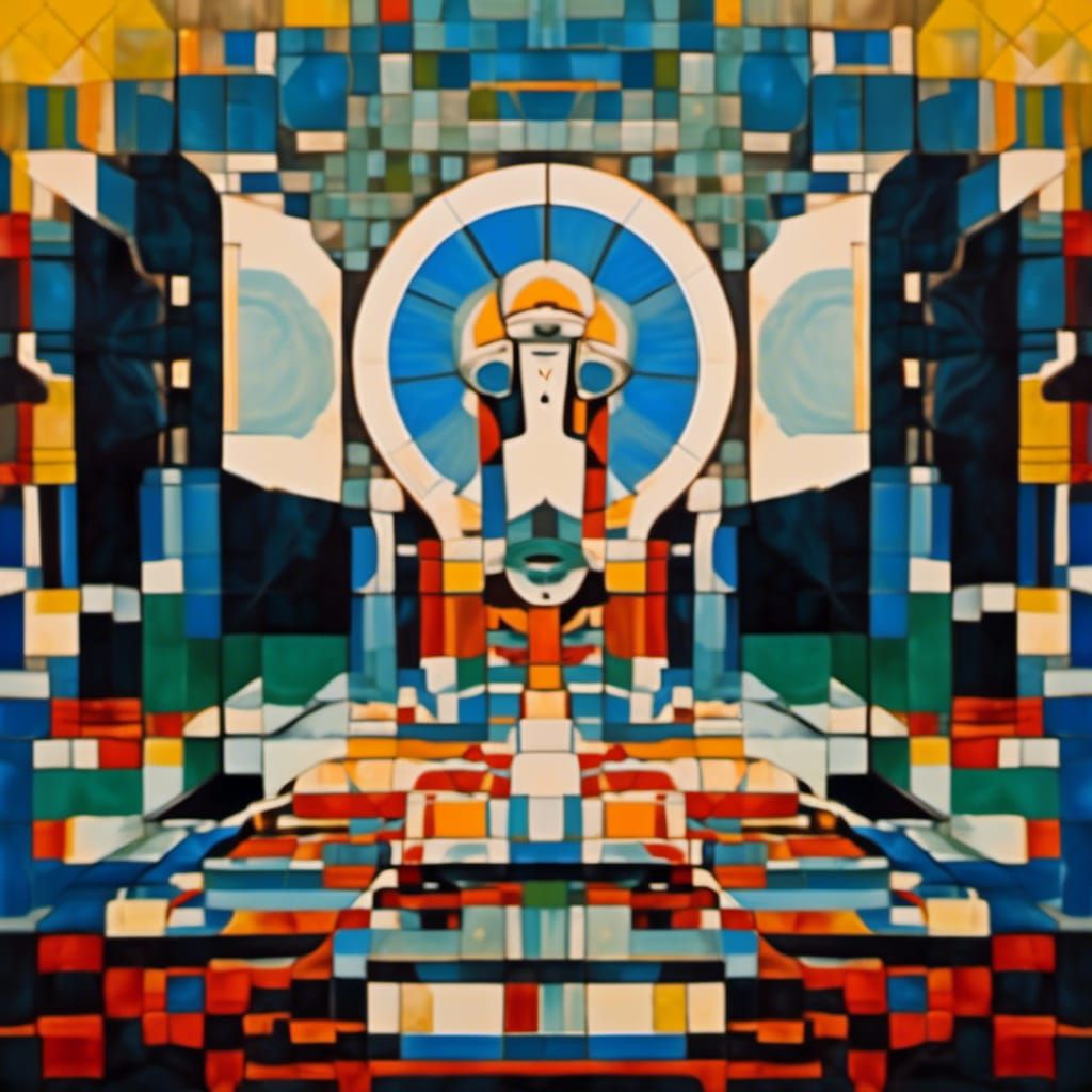 Futuristic Glass City in Cube, Mondrian Style