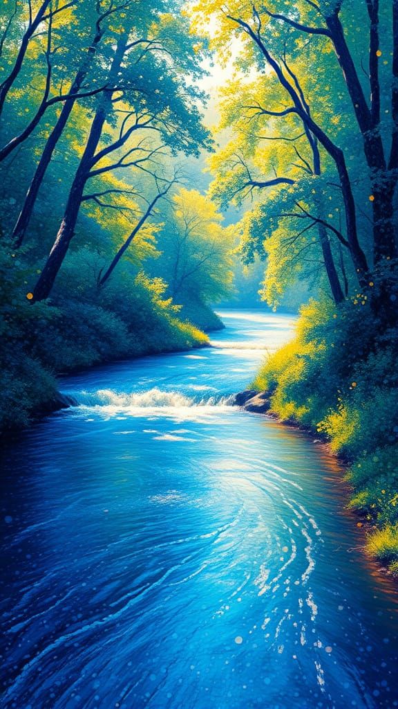 A Perfect Trout Fishing Hideaway in Pointillism. 🎣