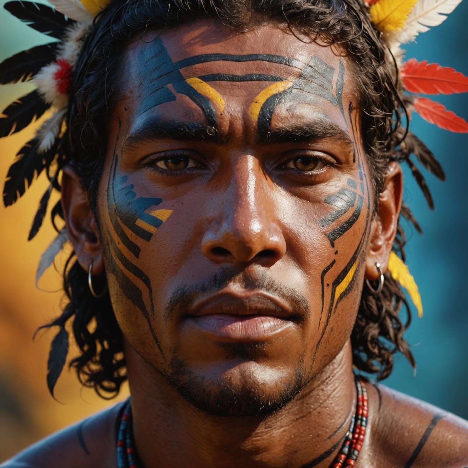 Hyperrealistic Aboriginal Man in Vibrant Splash Art Style