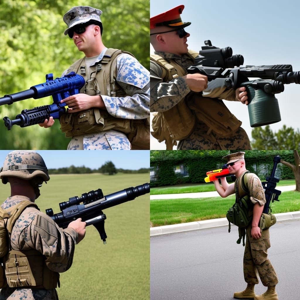 Marine with Super Soaker: Humorous Military Concept