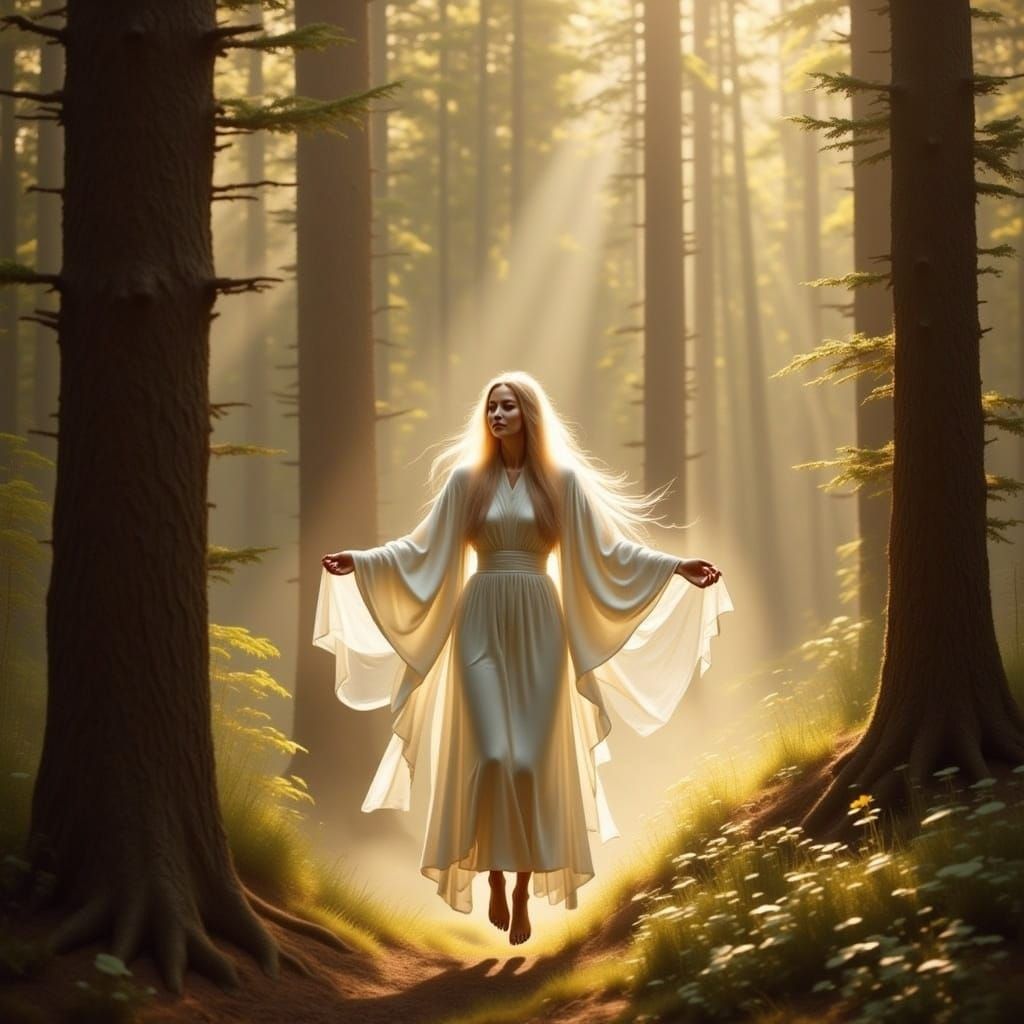 Ethereal Yūrei Drifting Through Misty Forest