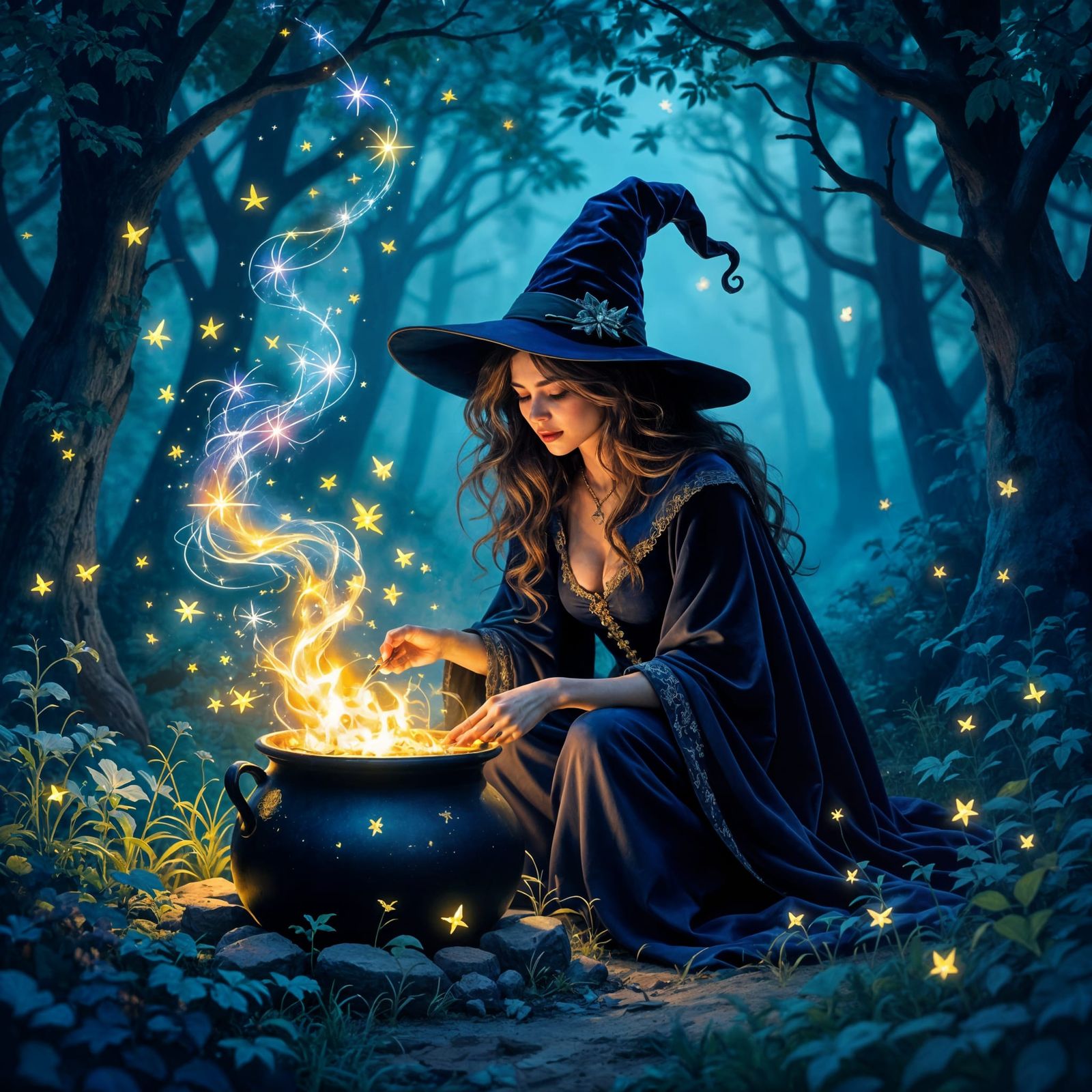 Witch Conjures Constellations from Mystical Cauldron