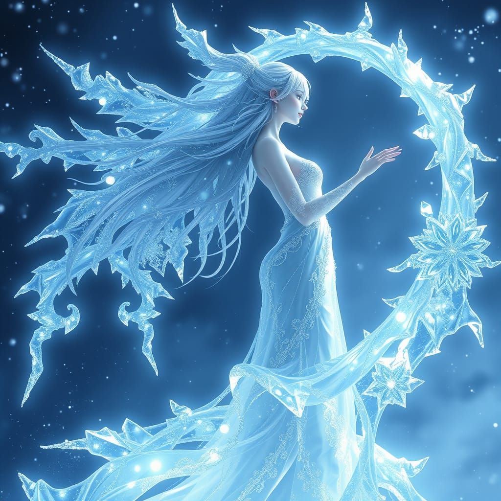 Ethereal Goddess of Ice in Frosty Gown