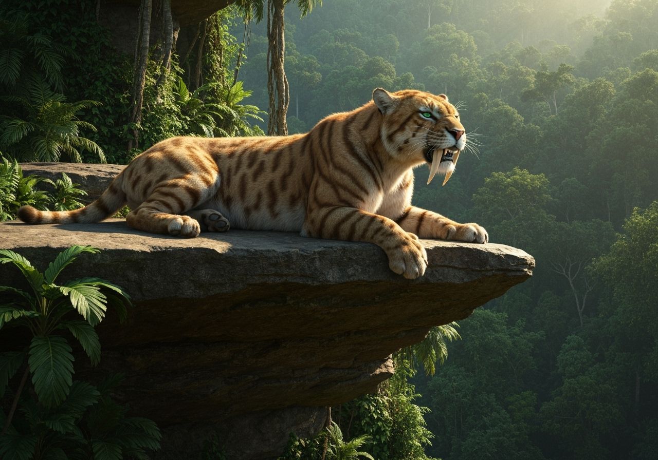 Hyperrealistic Image of a Sabertooth Cat in Jungle