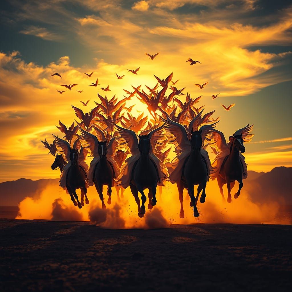 Angels Descend in Golden Sunset Glow