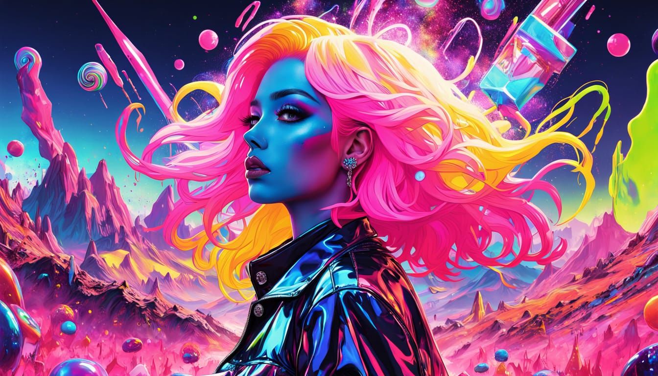 Hyperpop Landscape with Luminous Characters