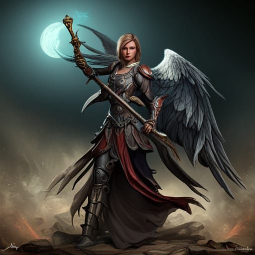 Dark Angel Knight with Black Wings