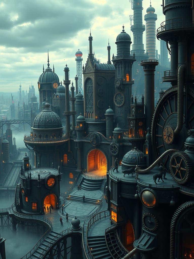 Clockwork Metropolis in Steampunk Style