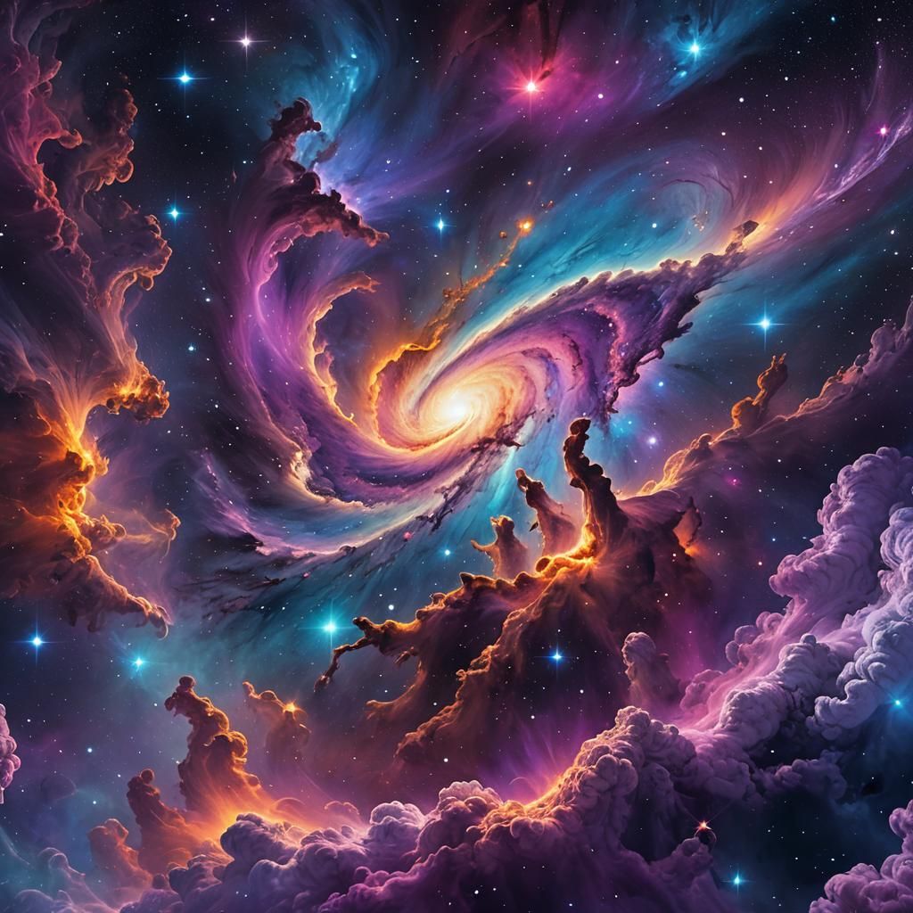 Vibrant Cosmic Galaxy in Holographic Mixed Media