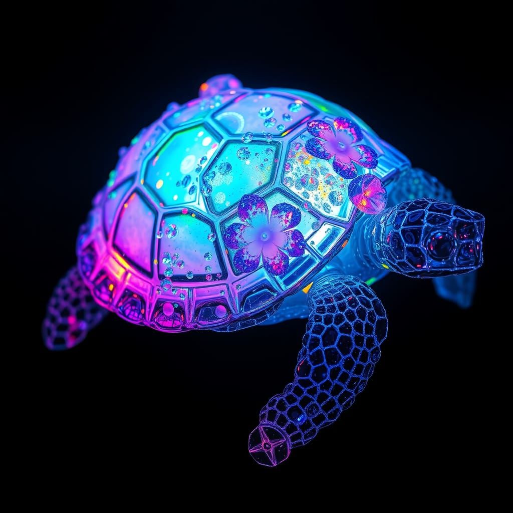 Bioluminescent Flora in Crystalline Turtle Shell