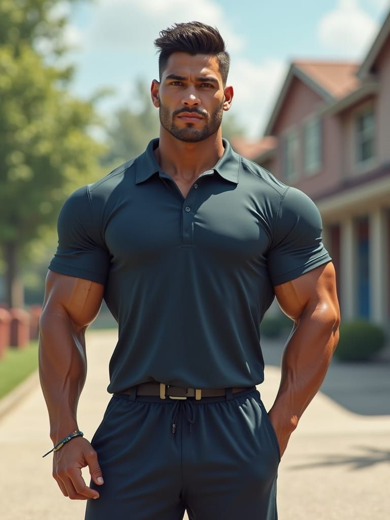 Muscular Man on Playground in Hyperrealistic Digital Art