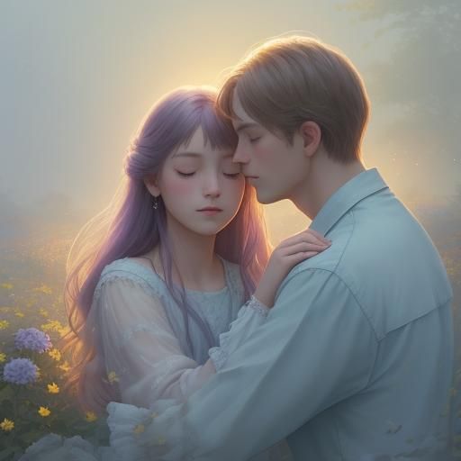 Romantic Watercolor Couple in Moonlit Garden