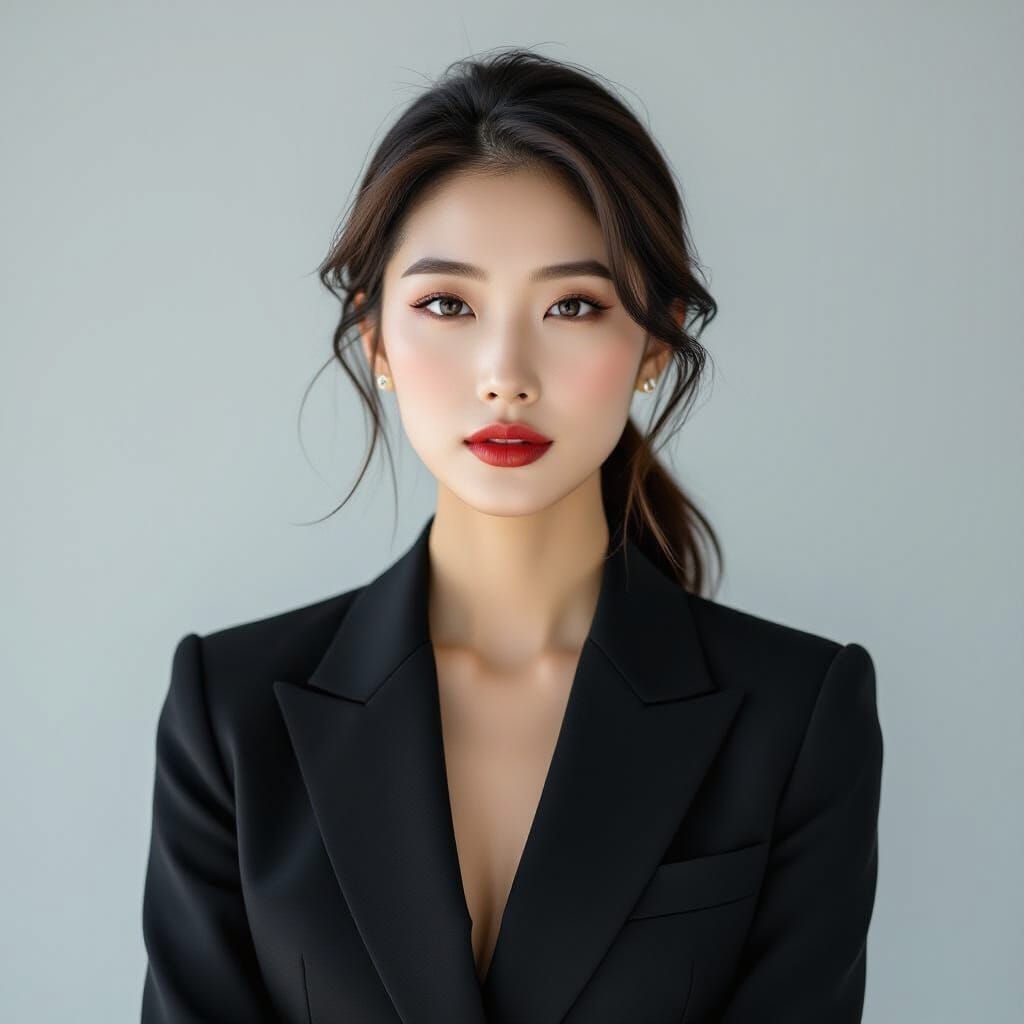 Korean Woman in Chic Outfit for Vogue-esque Cover