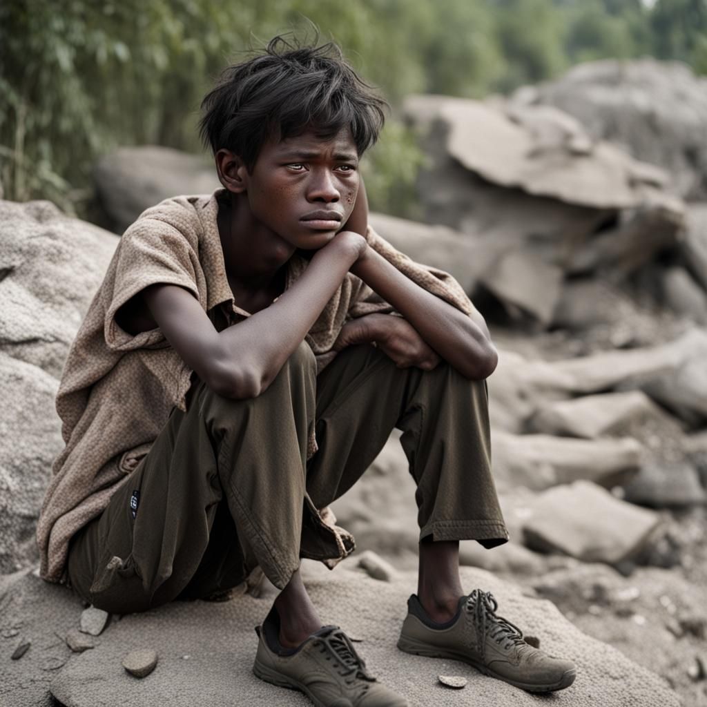 Lost Boy Crying on a Rock