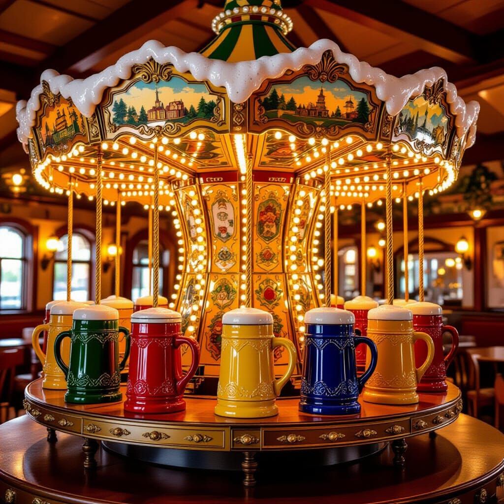 Vibrant Beer Stein Carousel in Illustrative Style