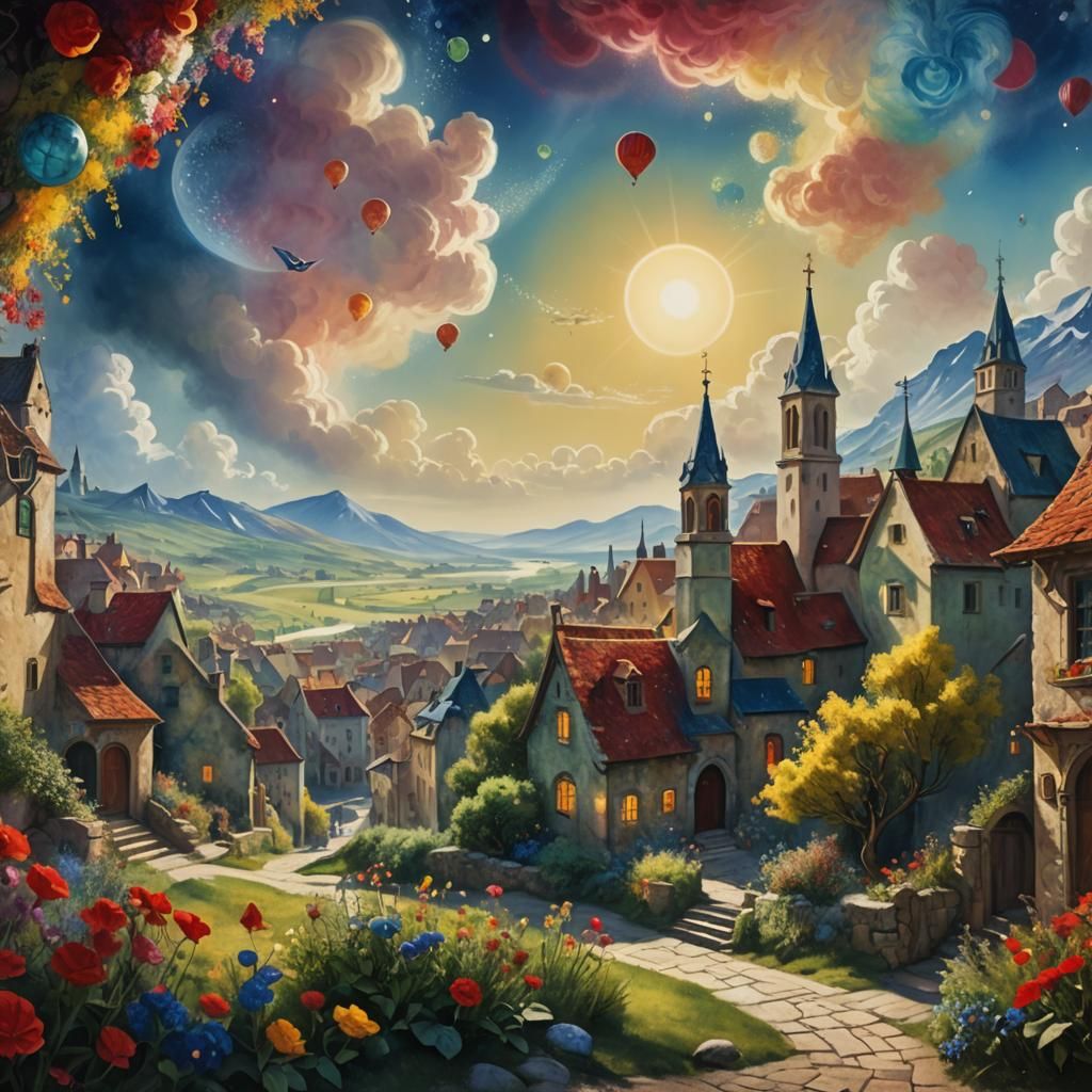 Dreamlike Scene in Chagall-Inspired Fantasy Art