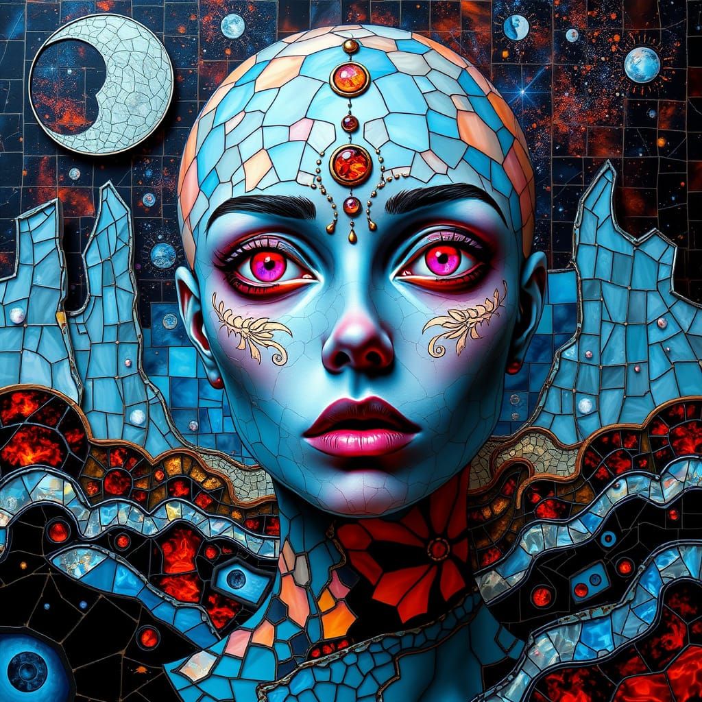 Surreal Woman with Starlight Skin and Faberge Face