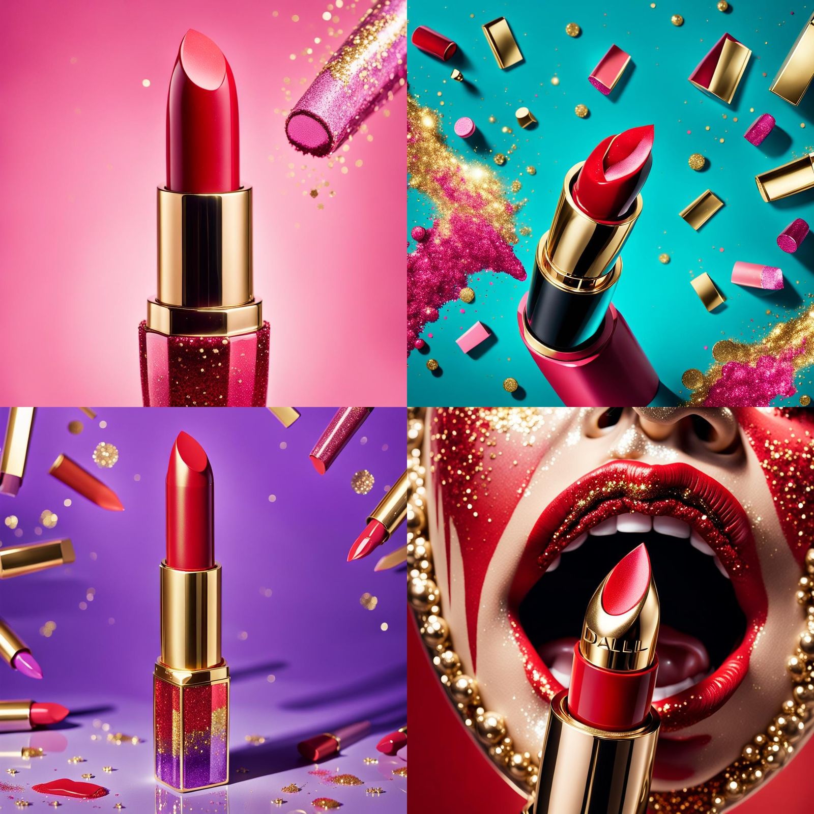 Luxurious Glitter Lipstick in Magazine Clip Art Style