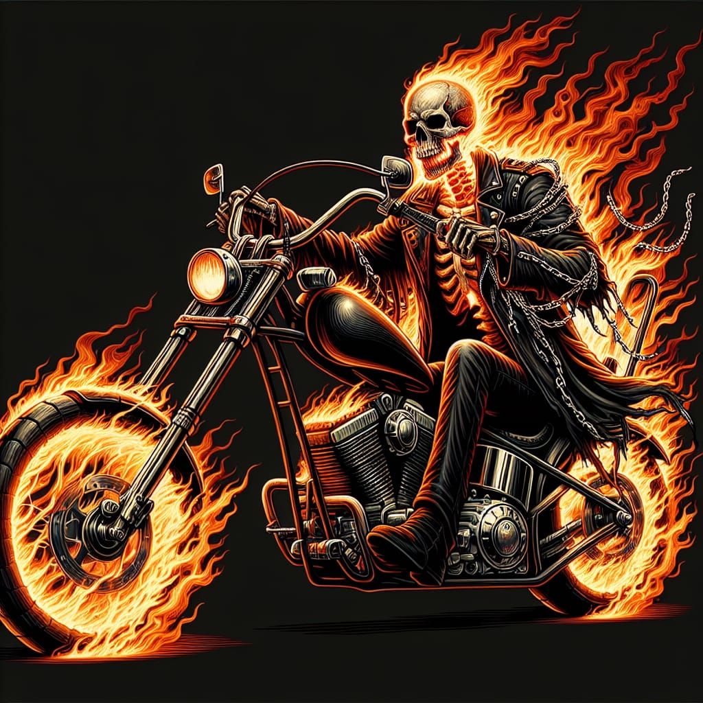 Flaming Skull Rider on Hellish Motorcycle