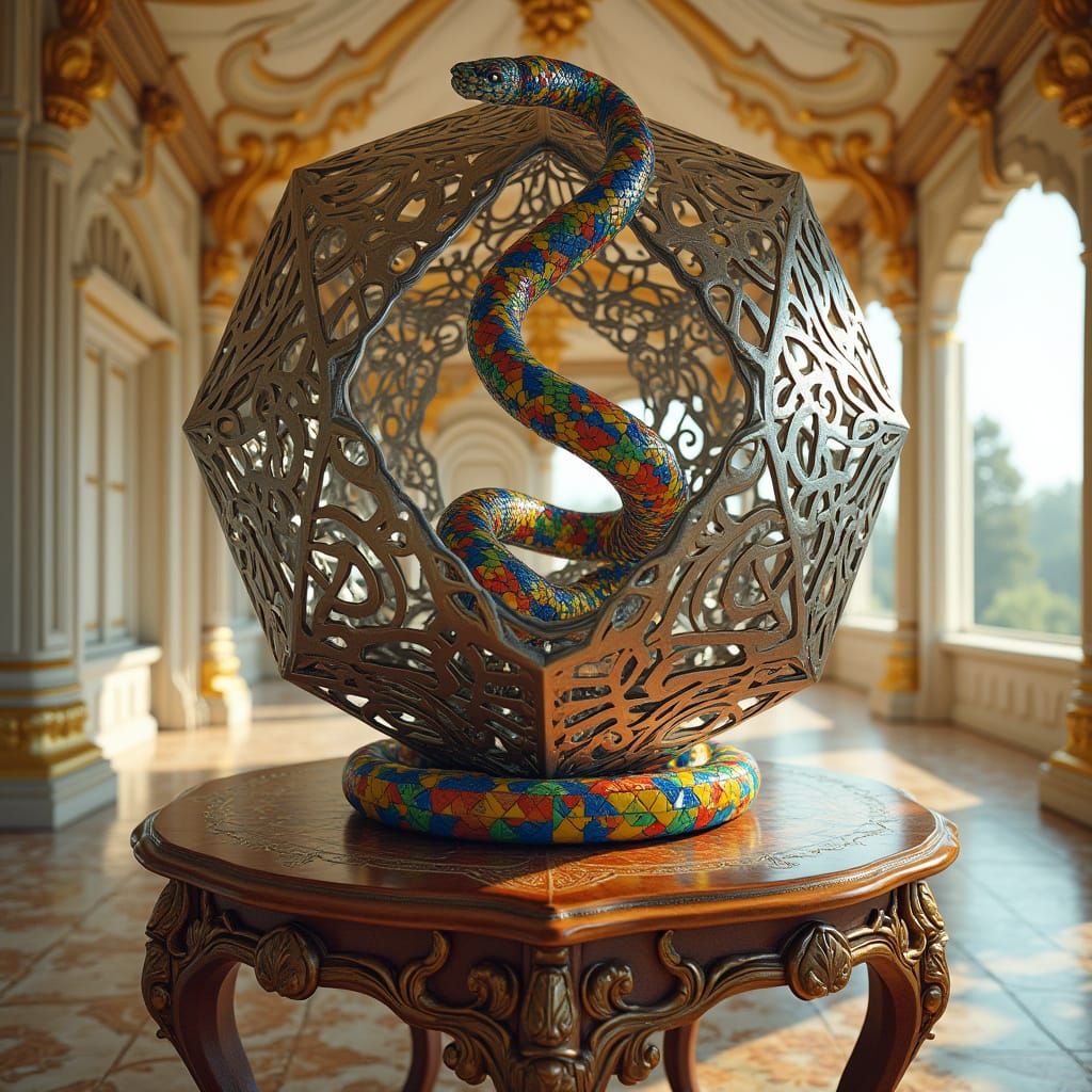 Majestic Hypercube in Regal Setting, Inspired by Escher, Rot...