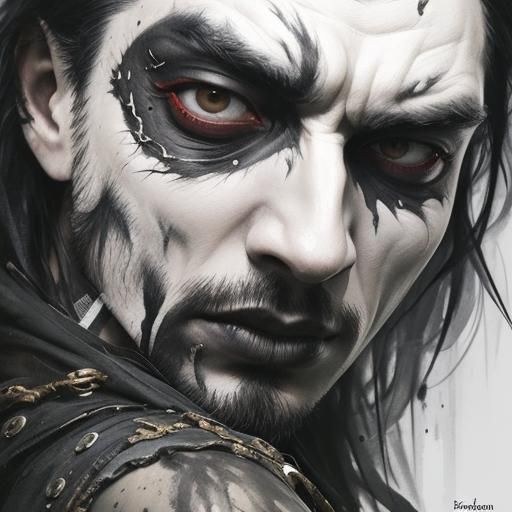Gothic Portrait of a Man with Black Makeup as Scumbling Pain...