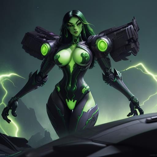 Shego Controls a Fiery Robot, Digital Art
